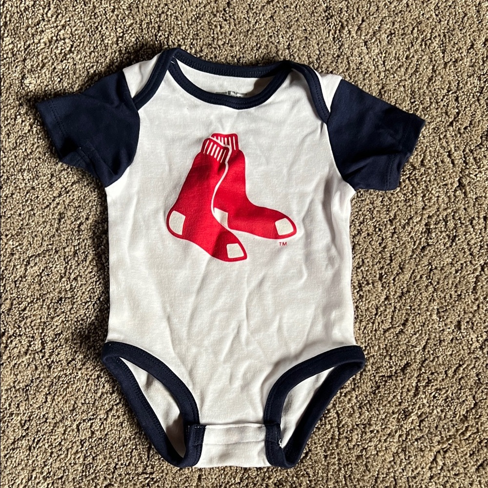MLB Red Socks White Baby One-Piece with Red Socks Graphic and Navy Trim